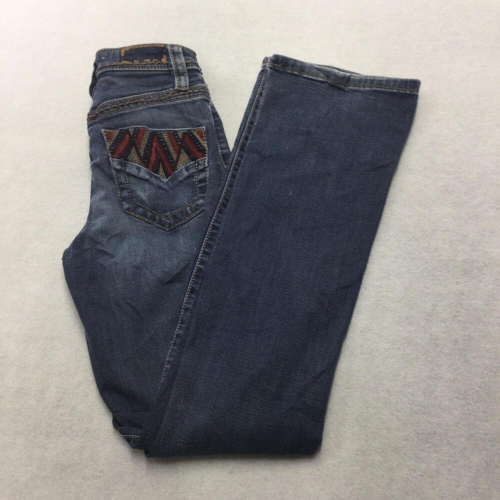 Shyanne Bootcut Jeans Womens 25 Blue Wash Low Rise Stretch Embroidered 25x29.5